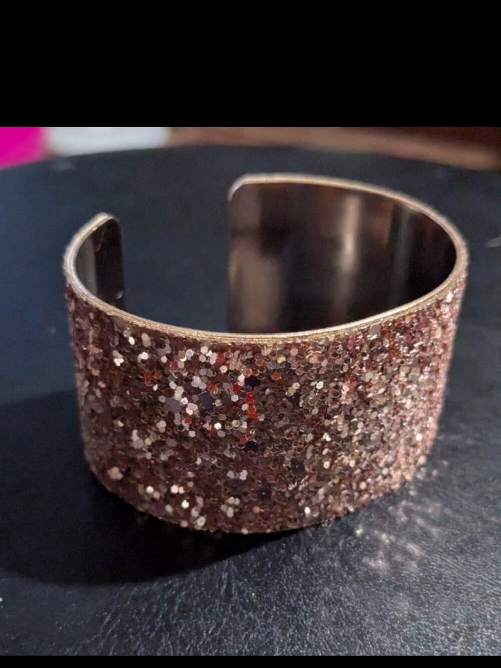 Ladies Sparkly Rose Gold Pink Glitter Wide Cuff Bracelet
